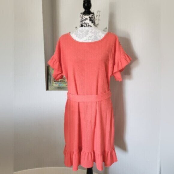 MICHAEL KORS Crinkle Crepe Ruffled Flutter sleeve Gauze  Dress  Sz Lrg NWT - Picture 4 of 12